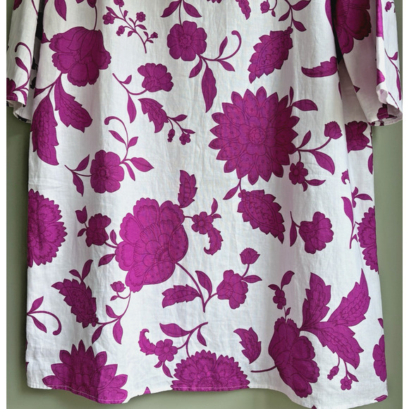 NEW Ann Taylor Linen Blend Floral Shift Dress White Magenta 3/4 Sleeve Office L - Picture 5 of 15
